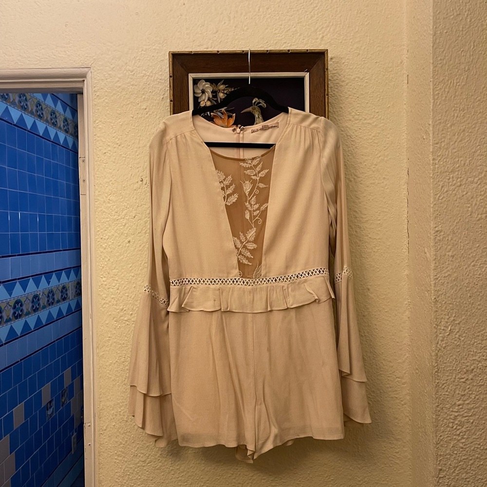 For Love & Lemons Light Pink Bohemian Bell Sleeve Romper